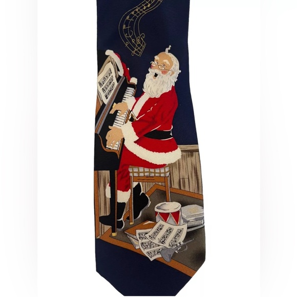Mens Silk Tie Handmade MMG Seasonal Style Santa playing the piano caroling Xmas - Picture 6 of 10